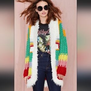 Unif Hendrix Handmade Crochet Bohemian Hippie Rainbow Penny Lane Y2K Cardigan XS
